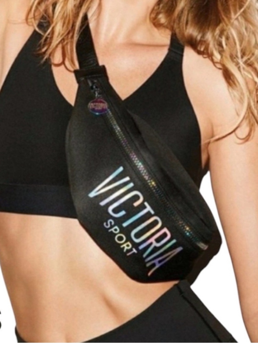 New Victoria Sport Black Holographic Logo Fanny Pack